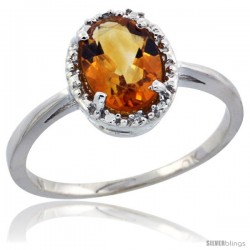 10k White Gold Diamond Halo Citrine Ring 1.2 ct Oval Stone 8x6 mm, 1/2 in wide