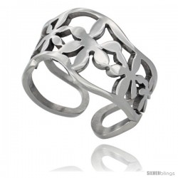 Stainless Steel Floral Wavy Cuff Ring, 9/16 in wide