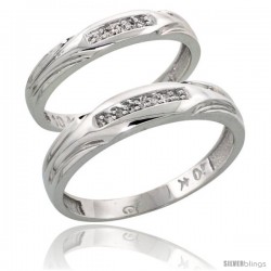 Sterling Silver 2-Piece His (4.5mm) & Hers (3.5mm) Diamond Wedding Band Set, w/ 0.07 Carat Brilliant Cut Diamonds