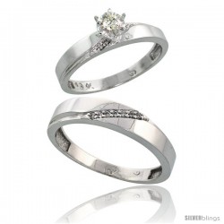 Sterling Silver 2-Piece Diamond Ring Set ( Engagement Ring & Man's Wedding Band ), w/ 0.10 Carat Brilli -Style Ag115em