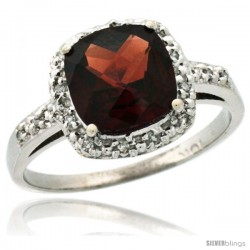 14k White Gold Diamond Garnet Ring 2.08 ct Cushion cut 8 mm Stone 1/2 in wide