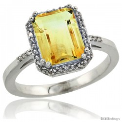 10k White Gold Diamond Citrine Ring 2.53 ct Emerald Shape 9x7 mm, 1/2 in wide