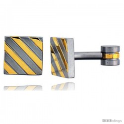 Stainless Steel Square Shape Cufflinks, with Gold Color Stripes