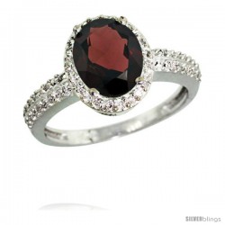 14k White Gold Diamond Garnet Ring Oval Stone 9x7 mm 1.76 ct 1/2 in wide