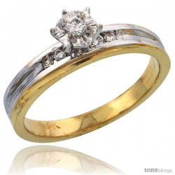 14k Gold Diamond Engagement Ring w/ Rhodium Accent, w/ 0.12 Carat Brilliant Cut Diamonds, 1/8 in. (3.5mm) wide