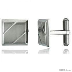 Stainless Steel Square Cufflinks with 2 Grooves 5/8 x 5/8 in