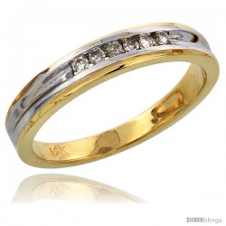 14k Gold Ladies' Diamond Band w/ Rhodium Accent, w/ 0.09 Carat Brilliant Cut Diamonds, 1/8 in. (3.5mm) wide