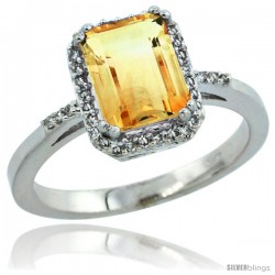 10k White Gold Diamond Citrine Ring 1.6 ct Emerald Shape 8x6 mm, 1/2 in wide -Style Cw909129