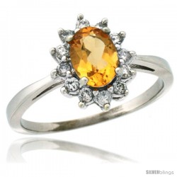 10k White Gold Diamond Halo Citrine Ring 0.85 ct Oval Stone 7x5 mm, 1/2 in wide