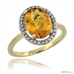 14k Yellow Gold Diamond Halo whisky Quartz Ring 2.4 carat Oval shape 10X8 mm, 1/2 in (12.5mm) wide