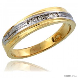 14k Gold Men's Diamond Band w/ Rhodium Accent, w/ 0.09 Carat Brilliant Cut Diamonds, 3/16 in. (5mm) wide