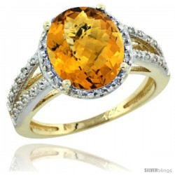 14k Yellow Gold Diamond Halo whisky Quartz Ring 2.85 Carat Oval Shape 11X9 mm, 7/16 in (11mm) wide