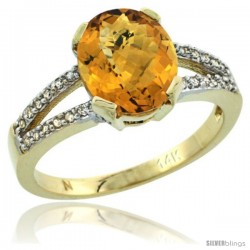 14k Yellow Gold and Diamond Halo whisky Quartz Ring 2.4 carat Oval shape 10X8 mm, 3/8 in (10mm) wide