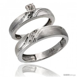 Sterling Silver 2-Pc Diamond Ring Set (4mm Engagement Ring & 5mm Man's Wedding Band), w/ 0.049 Carat Brilliant Cut Diamonds