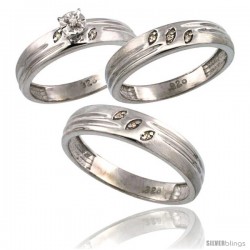 Sterling Silver 3-Pc. Trio His (5mm) & Hers (4.5mm) Diamond Wedding Ring Band Set, w/ 0.075 Carat Brilliant Cut Diamonds