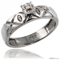 Sterling Silver Diamond Engagement Ring w/ 0.03 Carat Brilliant Cut Diamonds, 5/32 in. (4.5mm) wide -Style Ag154er