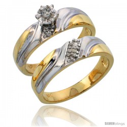 14k Gold 2-Piece Diamond Engagement Ring Set w/ Rhodium Accent, w/ 0.16 Carat Brilliant Cut Diamonds, 3/16 in. (5mm) wide