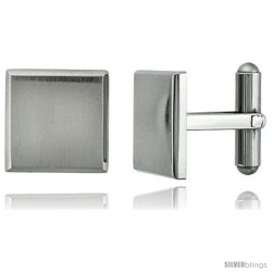 Stainless Steel Plain Square Cufflinks with Beveled Edges Satin Finished 5/8 x 5/8 in