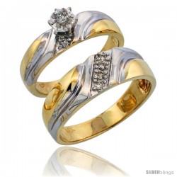 14k Gold 2-Piece Diamond Ring Set w/ Rhodium Accent ( Engagement Ring & Man's Wedding Band ), w/ 0.18 Carat Brilliant Cut