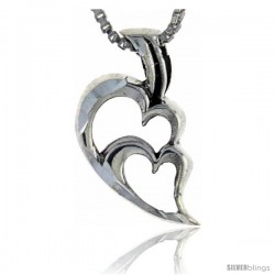 Sterling Silver Double Heart Cut-out Pendant, 1 in tall