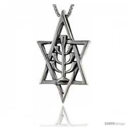 Sterling Silver Star of David with Menorah Pendant, 1 1/2 in tall