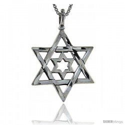 Sterling Silver Star of David Pendant, 1 1/4 in tall