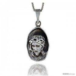 Sterling Silver Jesus Head Pendant, 1 3/8 in tall