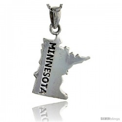 Sterling Silver Minnesota State Map Pendant, 1 1/4 in tall