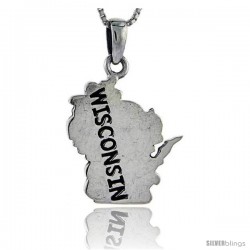 Sterling Silver Wisconsin State Map Pendant, 1 1/4 in tall