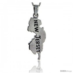 Sterling Silver New Jersey State Map Pendant, 1 3/4 in tall