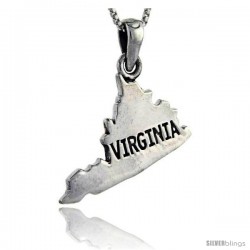 Sterling Silver Virginia State Map Pendant, 1 in tall