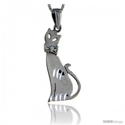 Sterling Silver Cat Pendant, 1 1/2 in tall