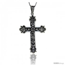 Sterling Silver Cross Pendant with Floral Decoration, 2.0 in long