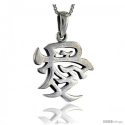 Sterling Silver Chinese Character for LOVE Pendant, 1 1/16 in tall