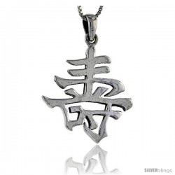 Sterling Silver Chinese Character for LONG LIFE Pendant, 1 1/2 in tall