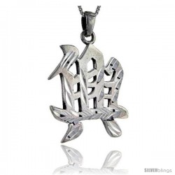 Sterling Silver Chinese Character for GOOD LUCK Pendant, 1 5/6 in tall