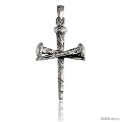 Sterling Silver Nail Cross (Crucifixion of Jesus) Pendant, 1 3/8 in tall
