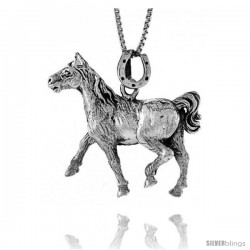 Sterling Silver Solid 3-Dimensional Horse Pendant with great Quality and Detail, 1 1/4 in wide