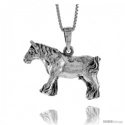 Sterling Silver Solid 3-Dimensional Horse Pendant with great Quality and Detail, 3/4 in