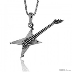 Sterling Silver Electric Guitar Pendant, 1 1/4 in