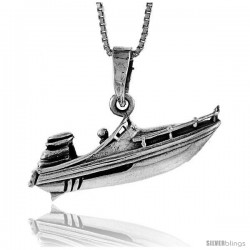 Sterling Silver Speed Boat Pendant, 1 1/4 in