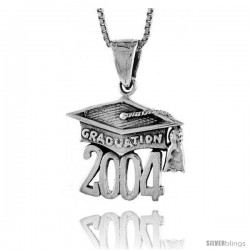 Sterling Silver 2004 Graduation Hat ( Mortarboard ) Pendant, 3/4 in