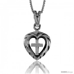Sterling Silver Cross in Heart Pendant, 5/8 in