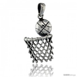 Sterling Silver Basketball & basket Pendant, 1 1/8 in tall