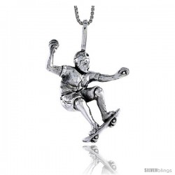 Sterling Silver Skateboarder Pendant, 1 1/4 in tall