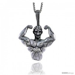 Sterling Silver Bodybuilder Pendant, 7/8 in tall