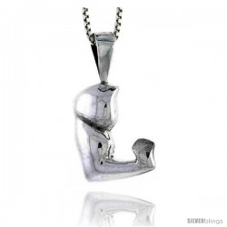 Sterling Silver Flexed Biceps Muscle Pendant, 3/4 in tall