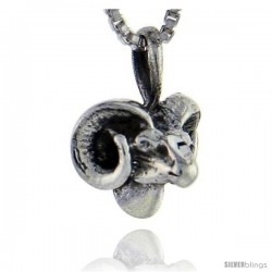 Sterling Silver Rams Head Pendant, 3/4 in tall