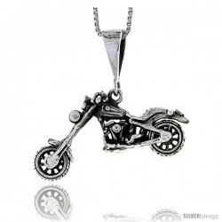 Sterling Silver Motorcycle (Harley Davidson Type) Pendant, 1 1/4 in wide