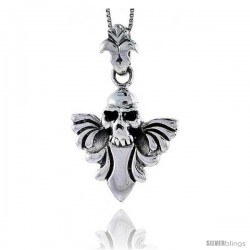 Sterling Silver Skull & Wings Pendant, 1 5/8 in tall